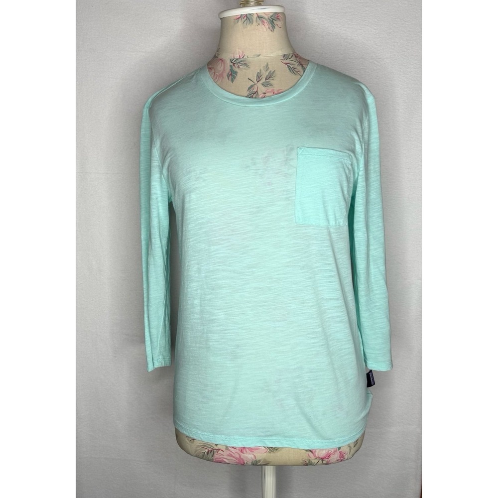 Patagonia Mainstay 3/4 Sleeve Pocket Tee‎ Aqua Blue Organic Cotton Top S EUC